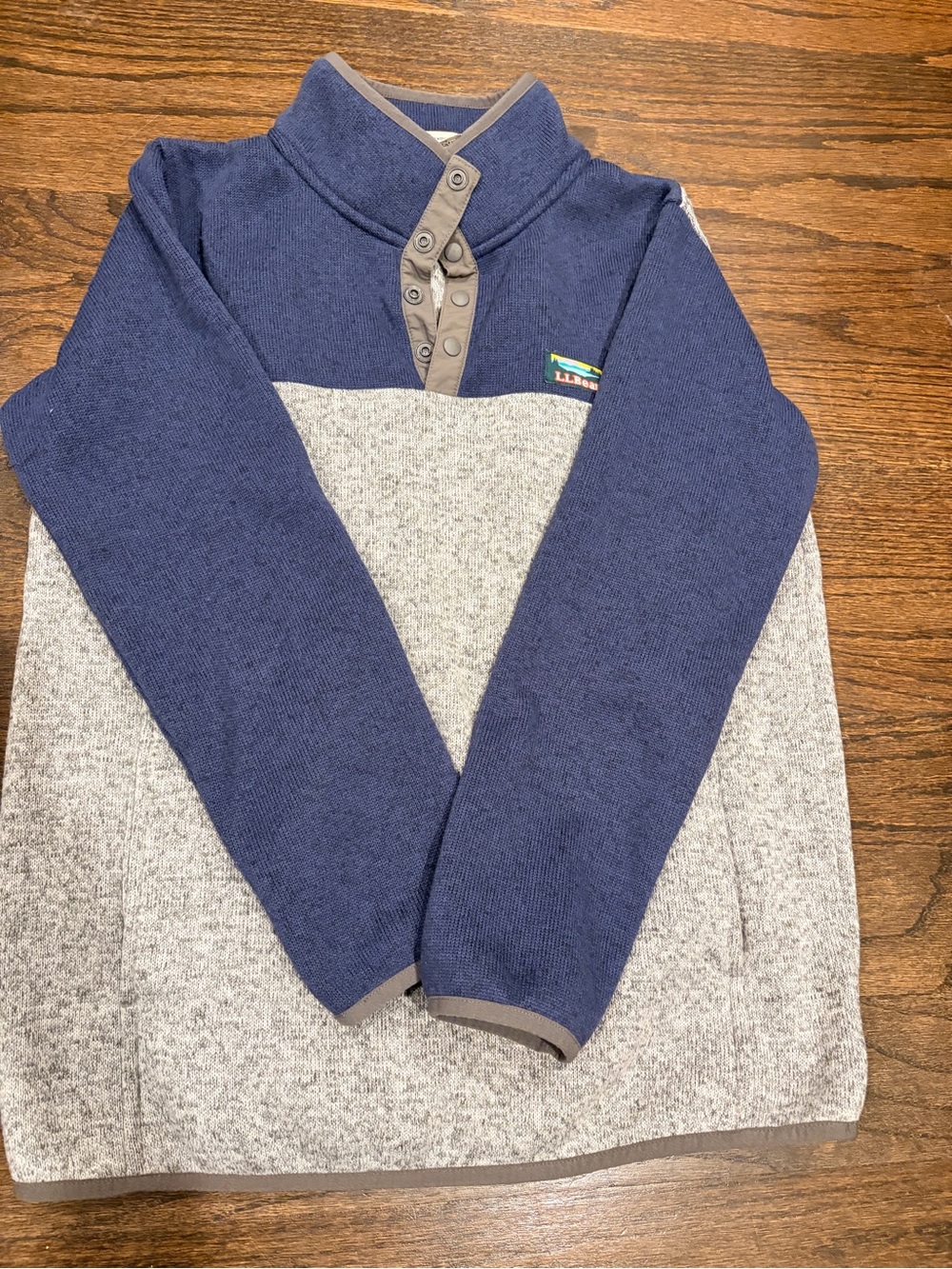 L.L. Bean Navy and Heather Gray Snap-Front Kids Sweater